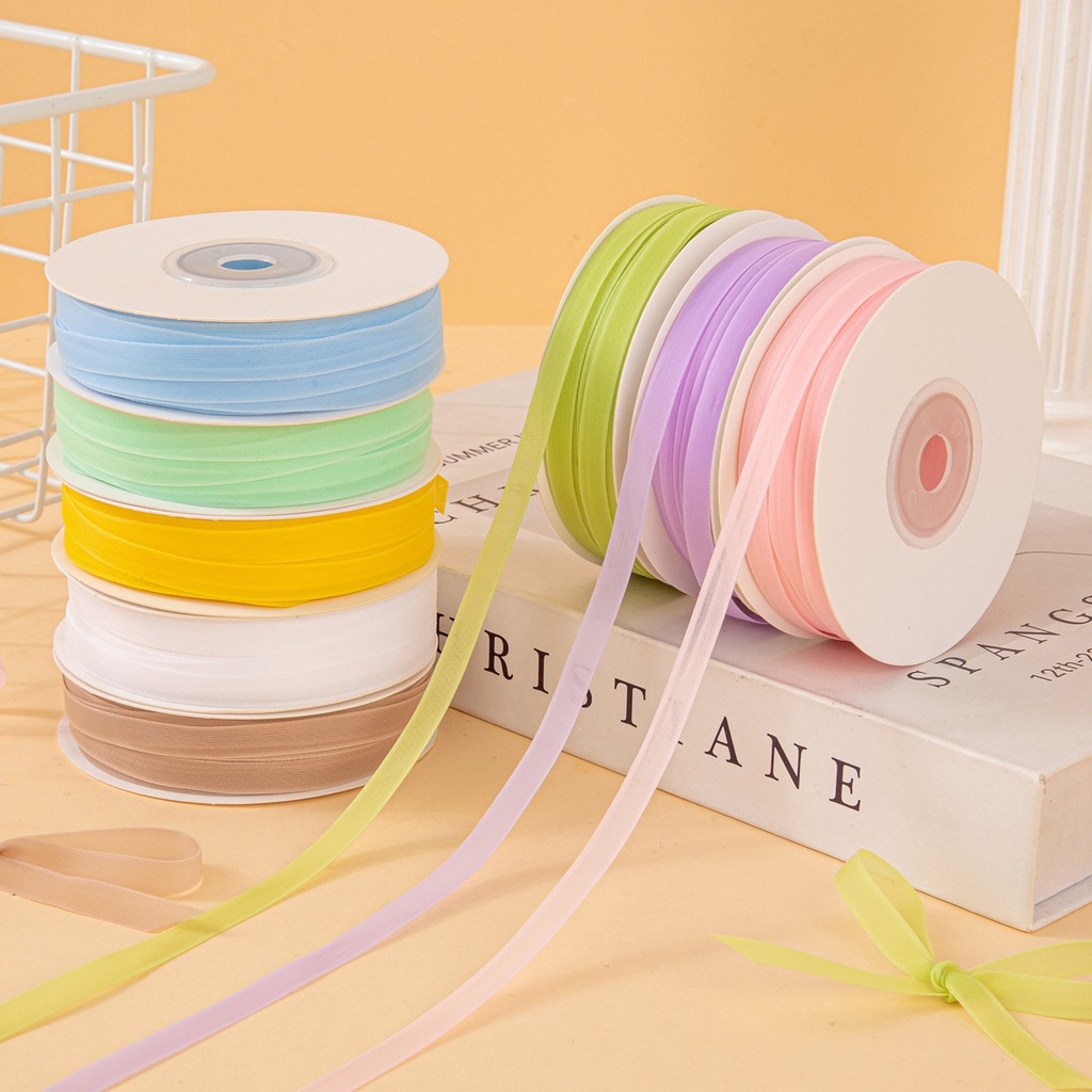 Ribbon Organza Roll - 25야드/롤 6mm 양면 밀크 시어 오간자