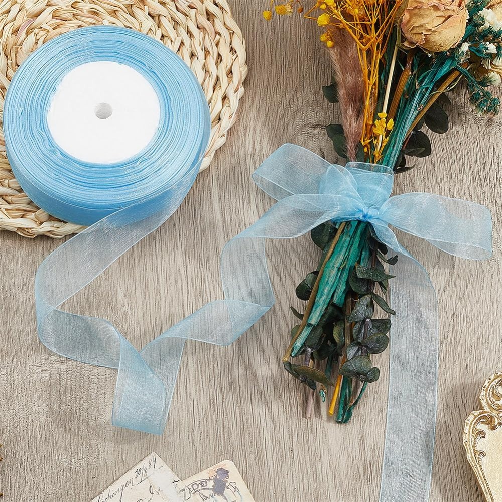 1롤 시어 오간자 리본 웨딩 장식용 와이드 리본 스카이 - Ribbon Organza Roll 리뷰 및 가격